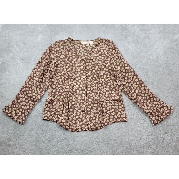 J Jill Tunic‎ Top Womens XS Brown Geometric Popover Boho Classic Blouse Peasant - Picture 1 of 8